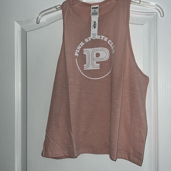 VS Pink Cotton Cropped Racerback Tank Top light pink crop top activewear medium - Picture 4 of 10